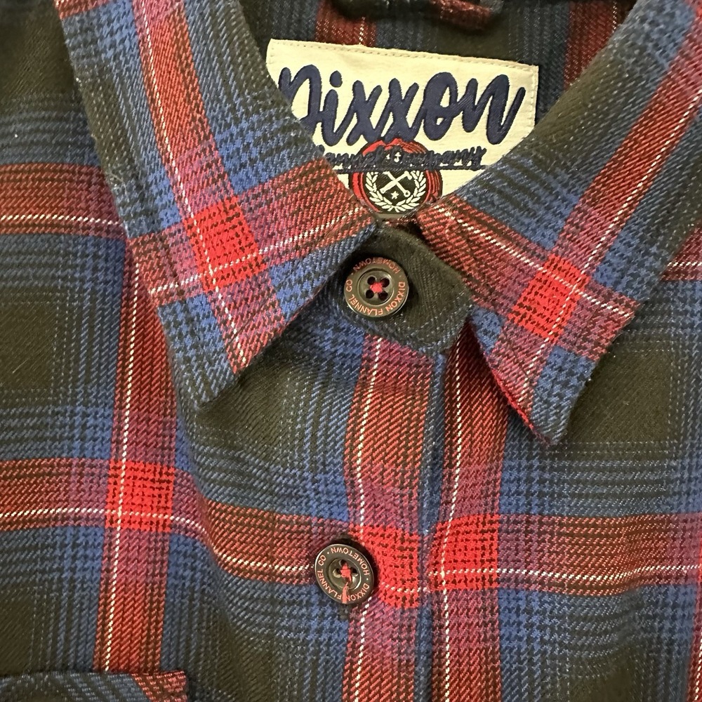 Dixxon Flannel Hometown Shirt Mens large Red Blue Plaid Long Sleeve button up - Picture 4 of 11